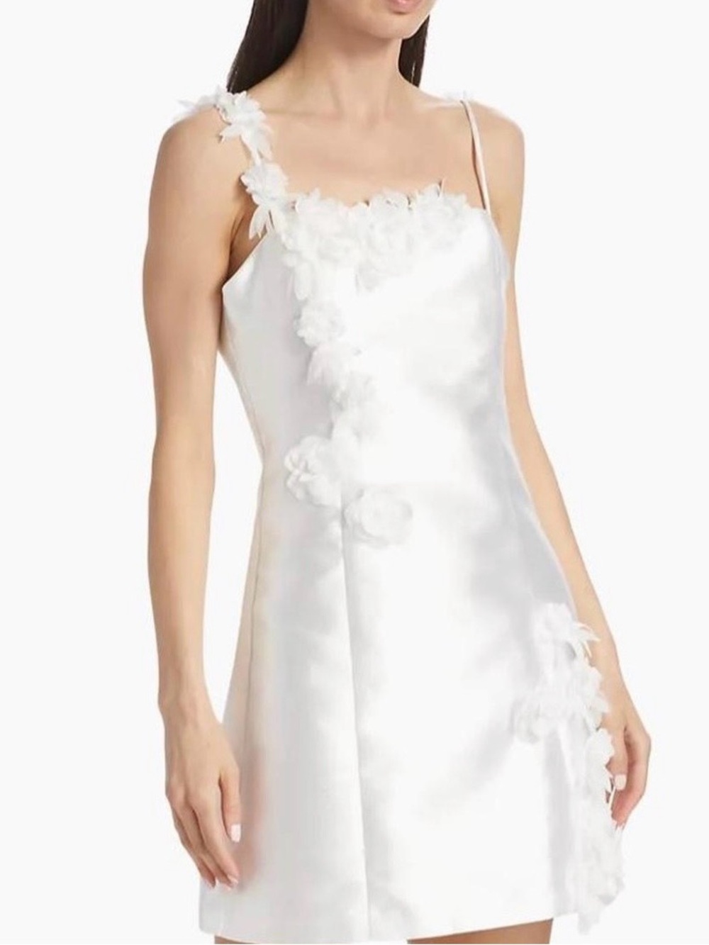 Elliatt White Floral Appliqué Satin Mini Dress